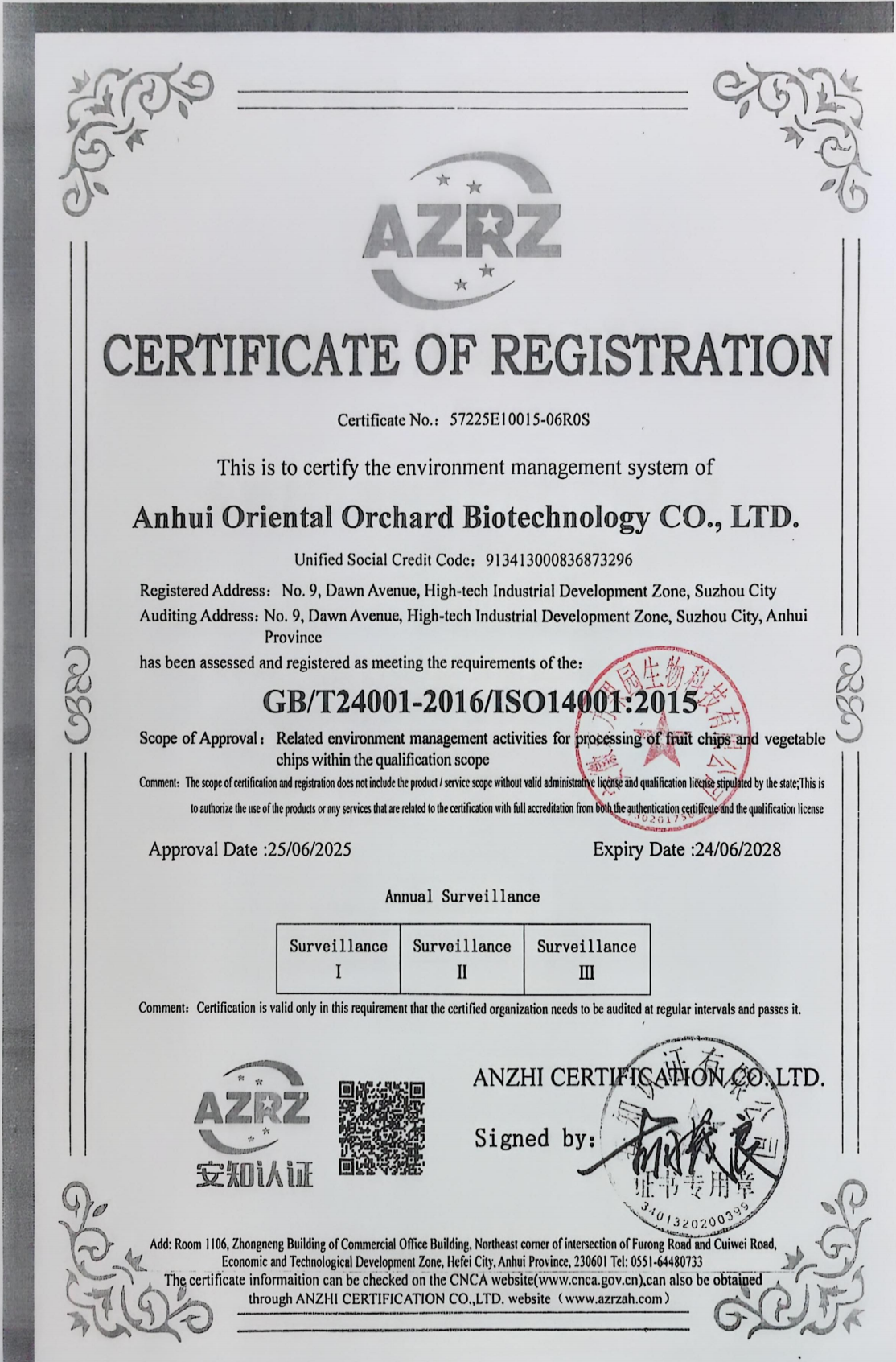 ISO 14001 certificate