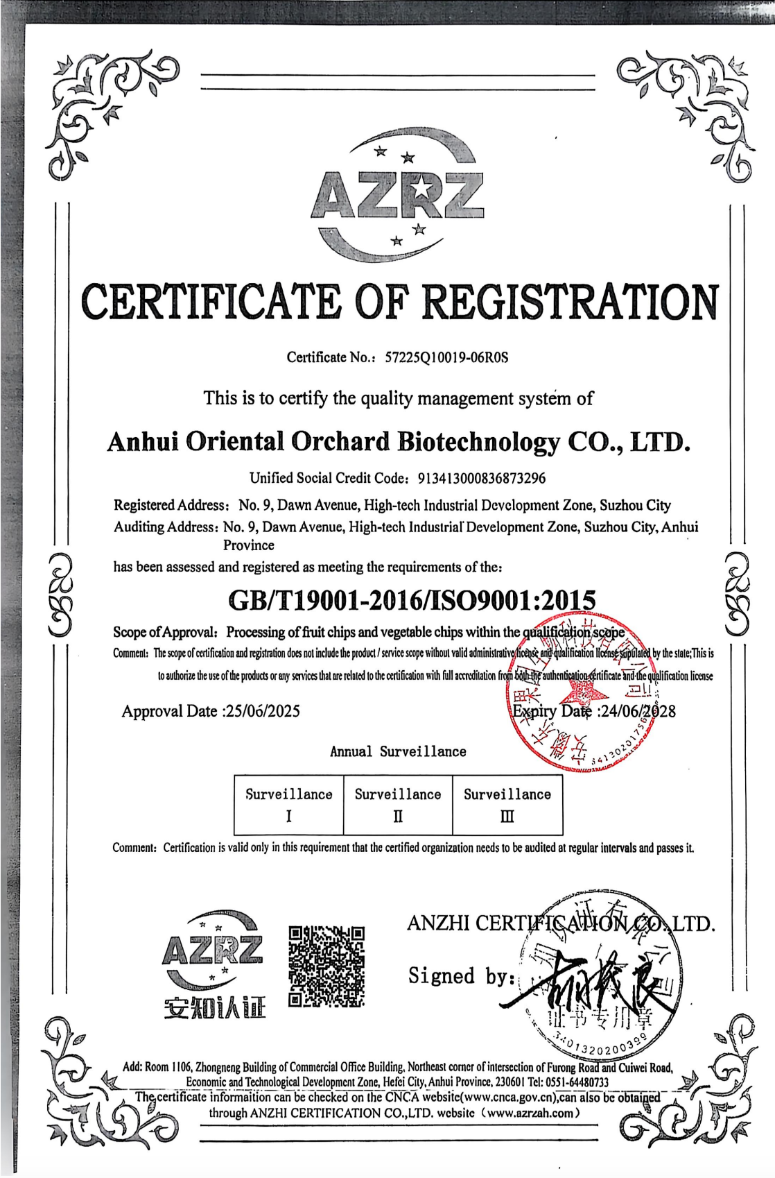 ISO 9001 certificate