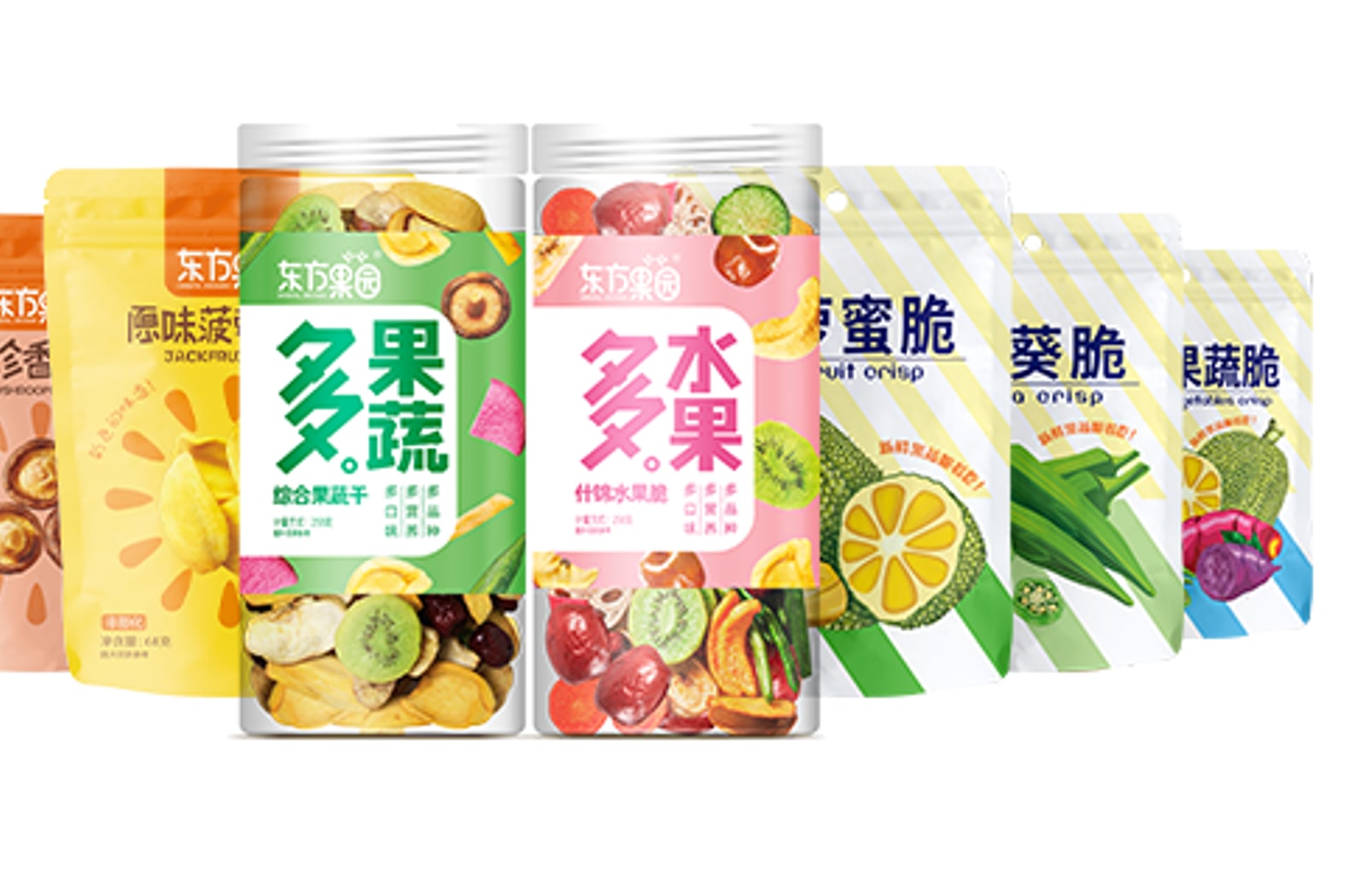 Private-label freeze-dried fruit retail pouch lineup for supermarket channels